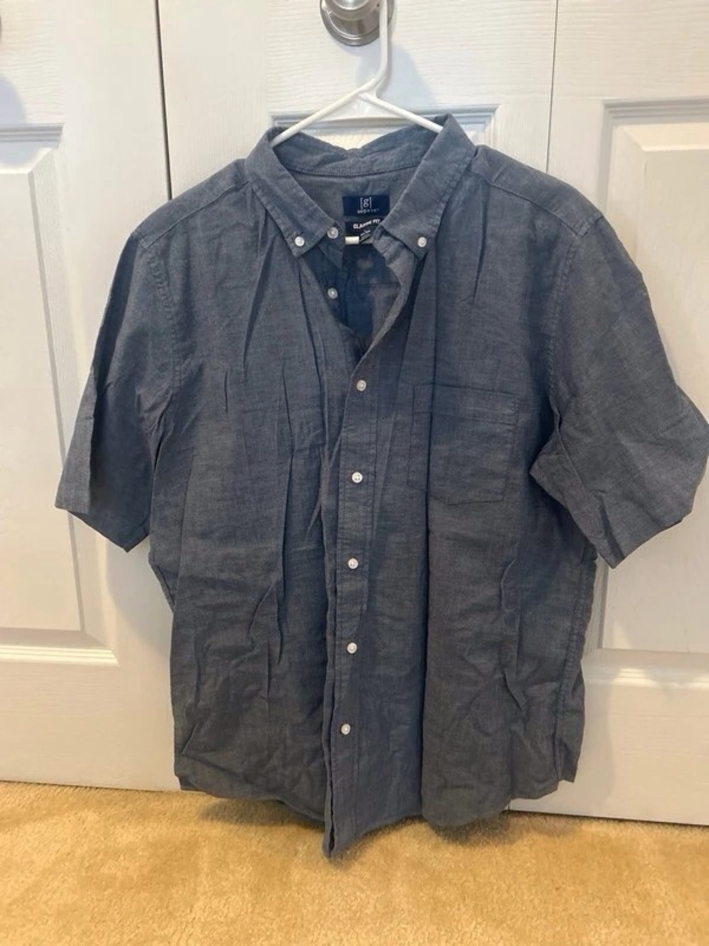 Lane Bryant Short Sleeve Button-Down Shirt in Slate Blue